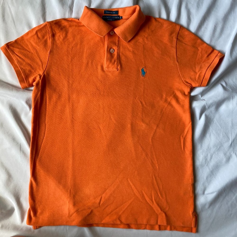 Ralph Lauren Women Orange Short Sleeve Collared 2 Button Polo Classic Fit Medium